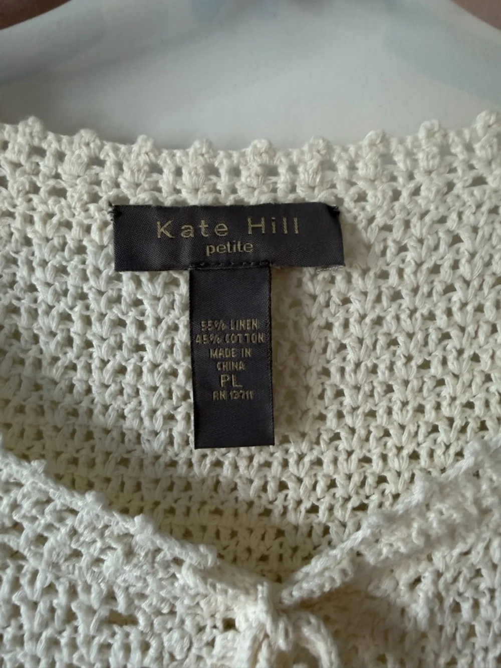 Vintage Kate Hill Whimsical Ren Faire Crochet Knit Tie-Front Linen/Cotton Top